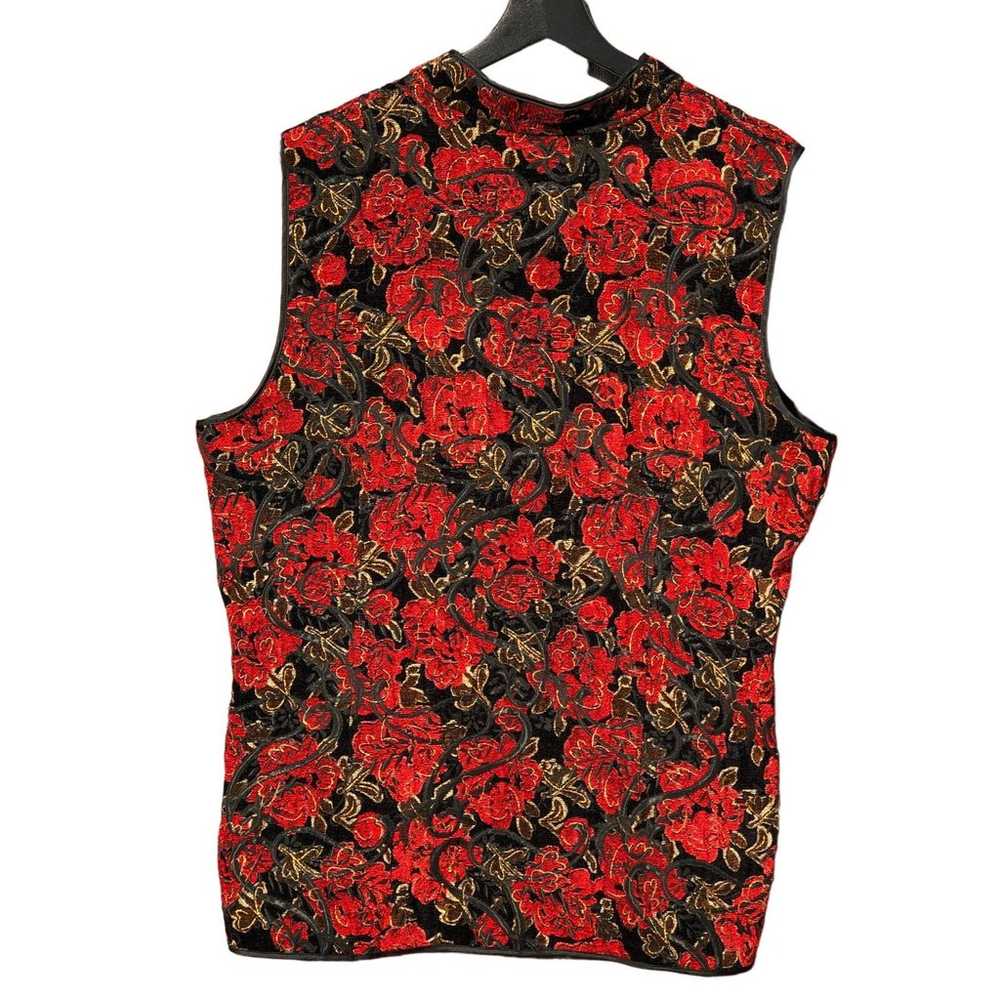 Red Saffron Rose Carpet Vest Vintage Floral Patte… - image 3