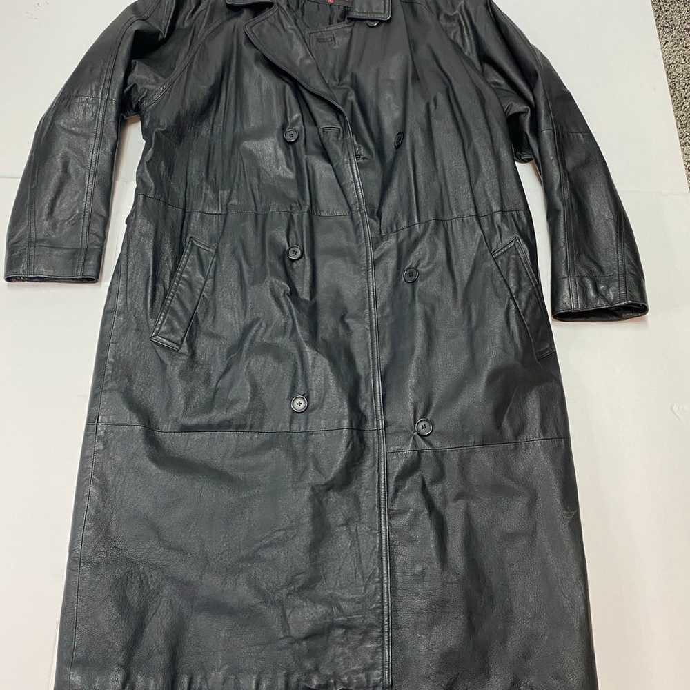 I.O.U IOU Leather Men’s Black Trench Coat Jacket … - image 1