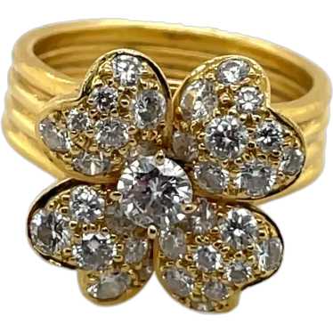 18K Yellow Gold Diamond Flower Ring