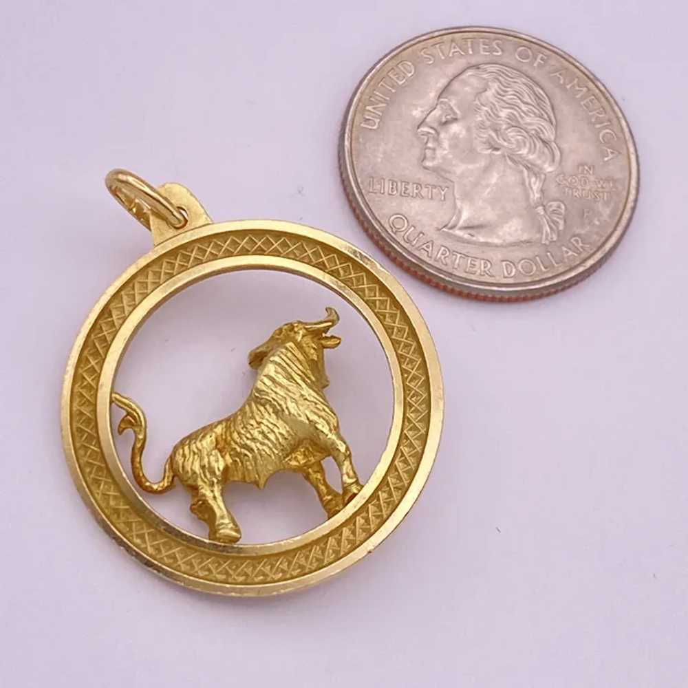 Impressive Taurus Bull 18K Gold Vintage Pendant - image 3