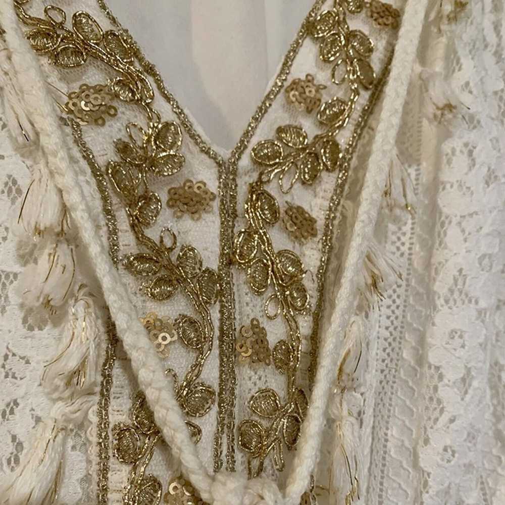 Boho Bohemian White Lace Crochet Tassel Tier Gold… - image 3