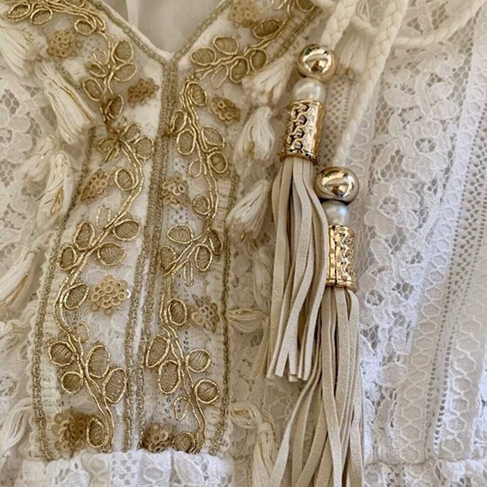 Boho Bohemian White Lace Crochet Tassel Tier Gold… - image 7