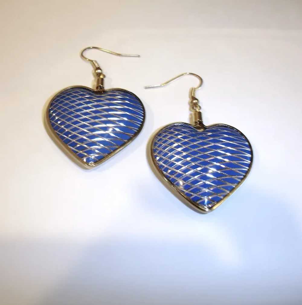 Vintage Pierced Earrings – Dangling Drop Blue and… - image 2