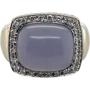 18K White Gold Chalcedony and Diamond Ring