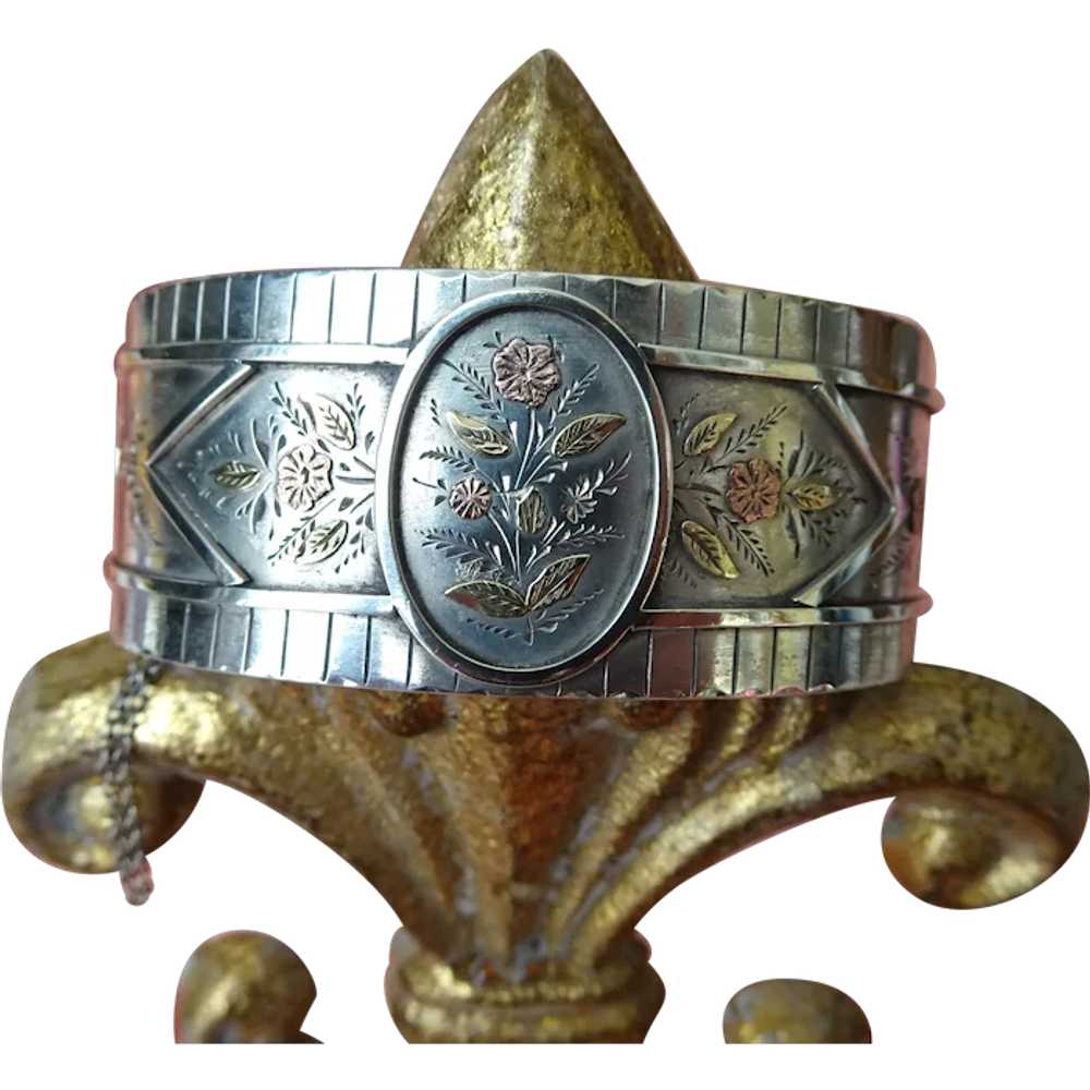 GORGEOUS Victorian English Wide Silver Cuff Brace… - image 1