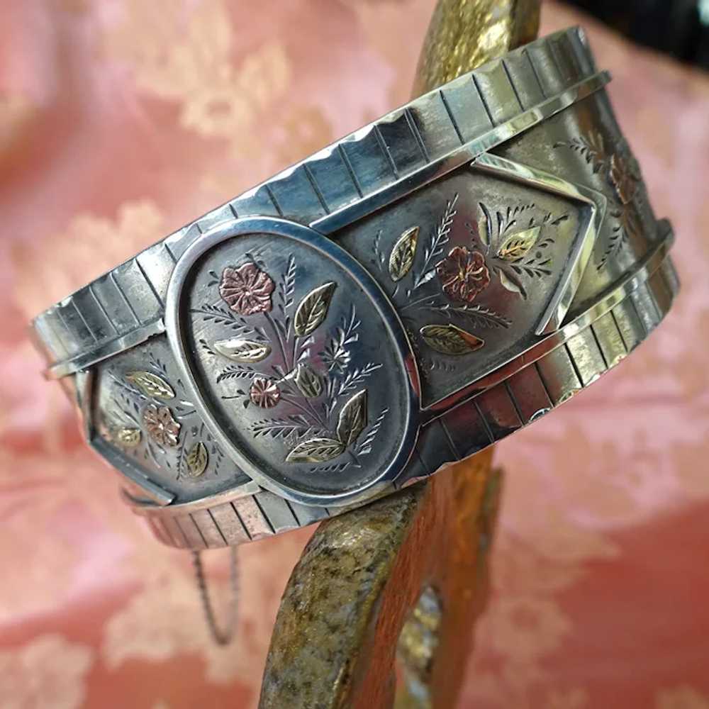 GORGEOUS Victorian English Wide Silver Cuff Brace… - image 2