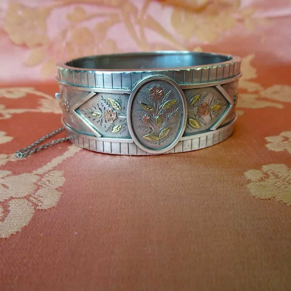 GORGEOUS Victorian English Wide Silver Cuff Brace… - image 3