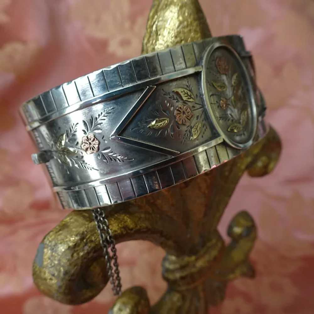 GORGEOUS Victorian English Wide Silver Cuff Brace… - image 5