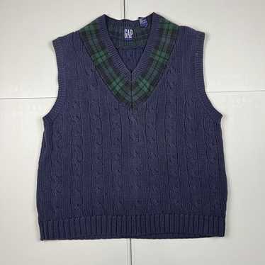 トップス 1990s old gap V neck cotton knit Vintage 1990s Distressed GAP V-Neck Cable Knit Sweater
