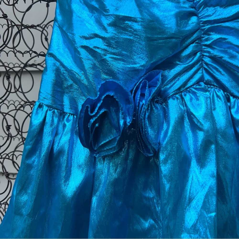 Vintage 80s blue metallic ruched bodice strapless… - image 3
