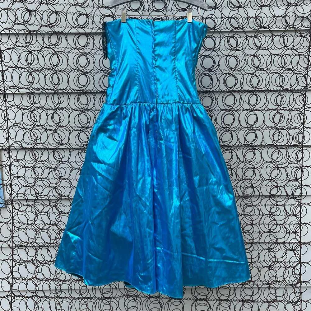 Vintage 80s blue metallic ruched bodice strapless… - image 4