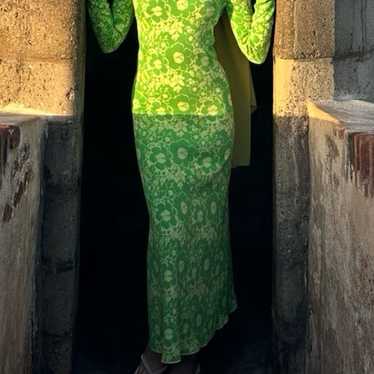 Zara Floral Jacquard Maxi Green Dress