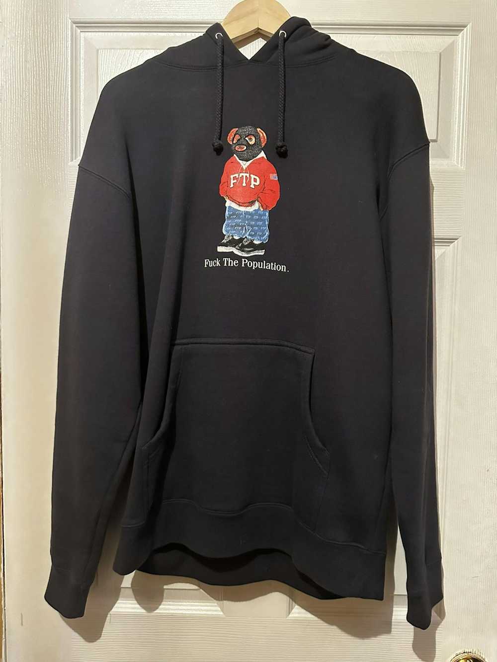 Fuck The Population FTP Bear Pullover Hoodie Navy… - image 1