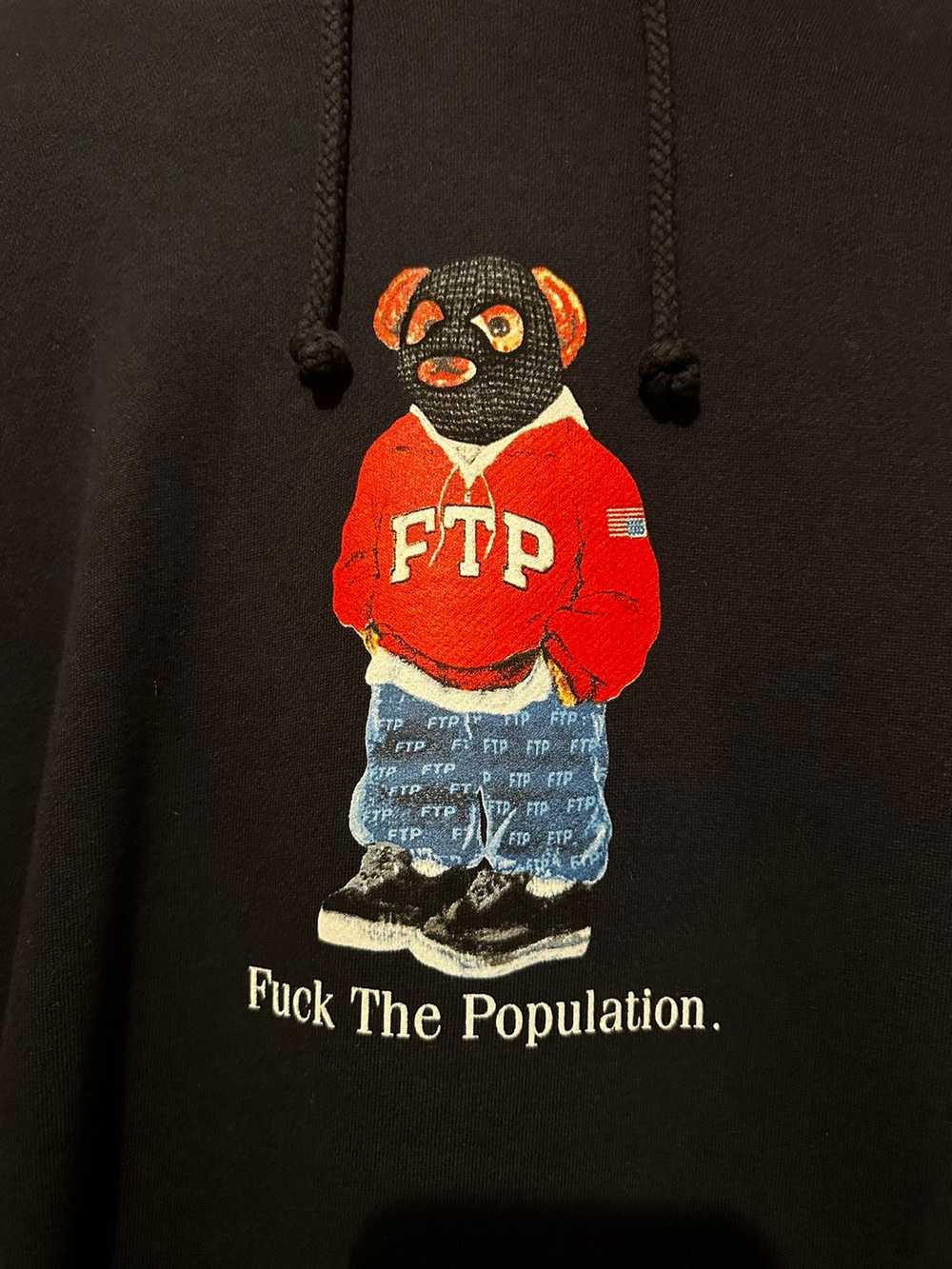 Fuck The Population FTP Bear Pullover Hoodie Navy… - image 2