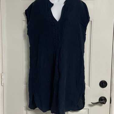 W- Navy Pin-Tuck LINEN Sheath Dress