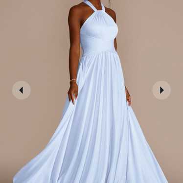 high-neck mesh bridesmaid dress with full skirt - image 1