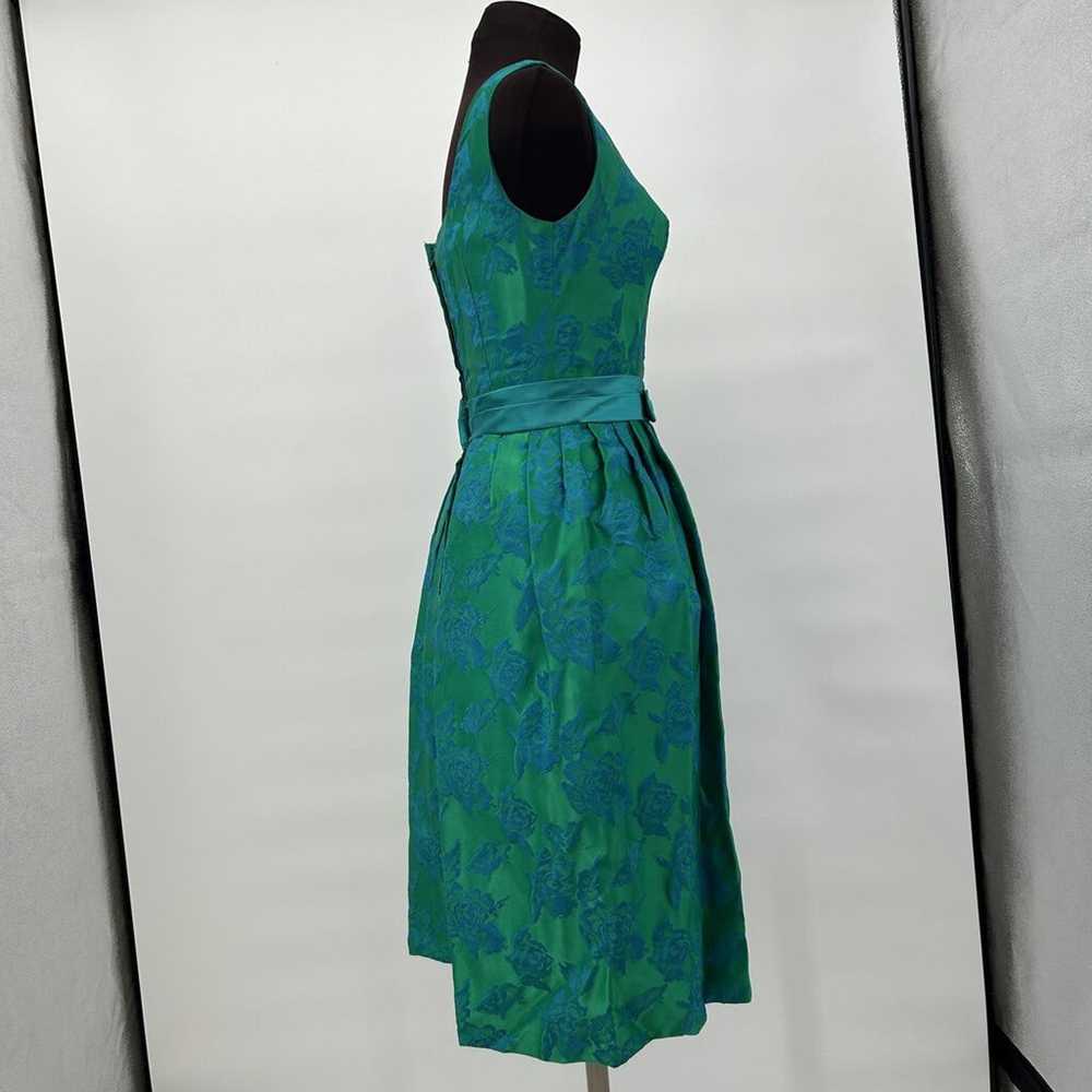 1950's Vintage Brocade Party Dress Green Blue Ros… - image 2