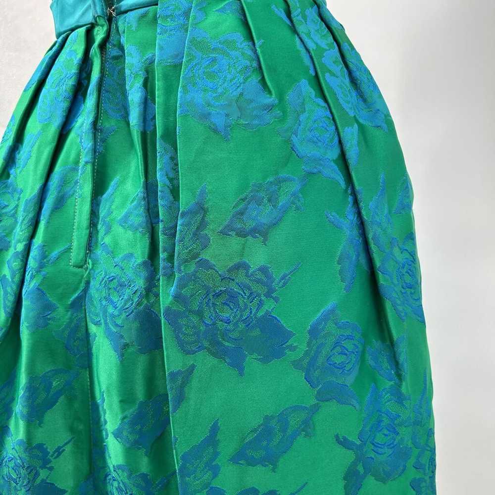 1950's Vintage Brocade Party Dress Green Blue Ros… - image 6
