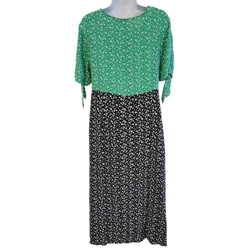 Asos Asos 10 Green Black Floral Midi Tea Dress Kn… - image 4