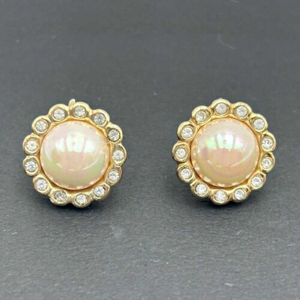 Dior CHRISTIAN DIOR Earrings Rhinestone Fake Pear… - image 1