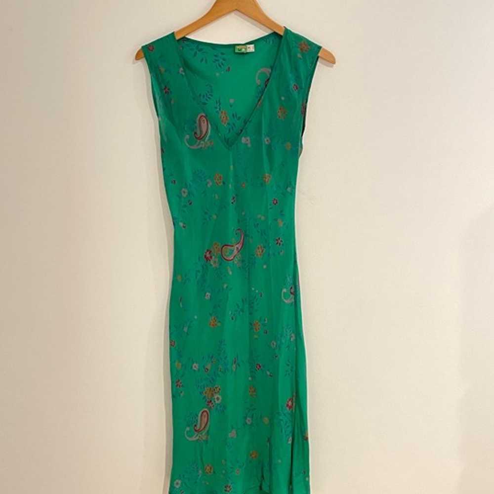 Tracy Feith Green Raj Silk Slip Dress Vintage - image 2
