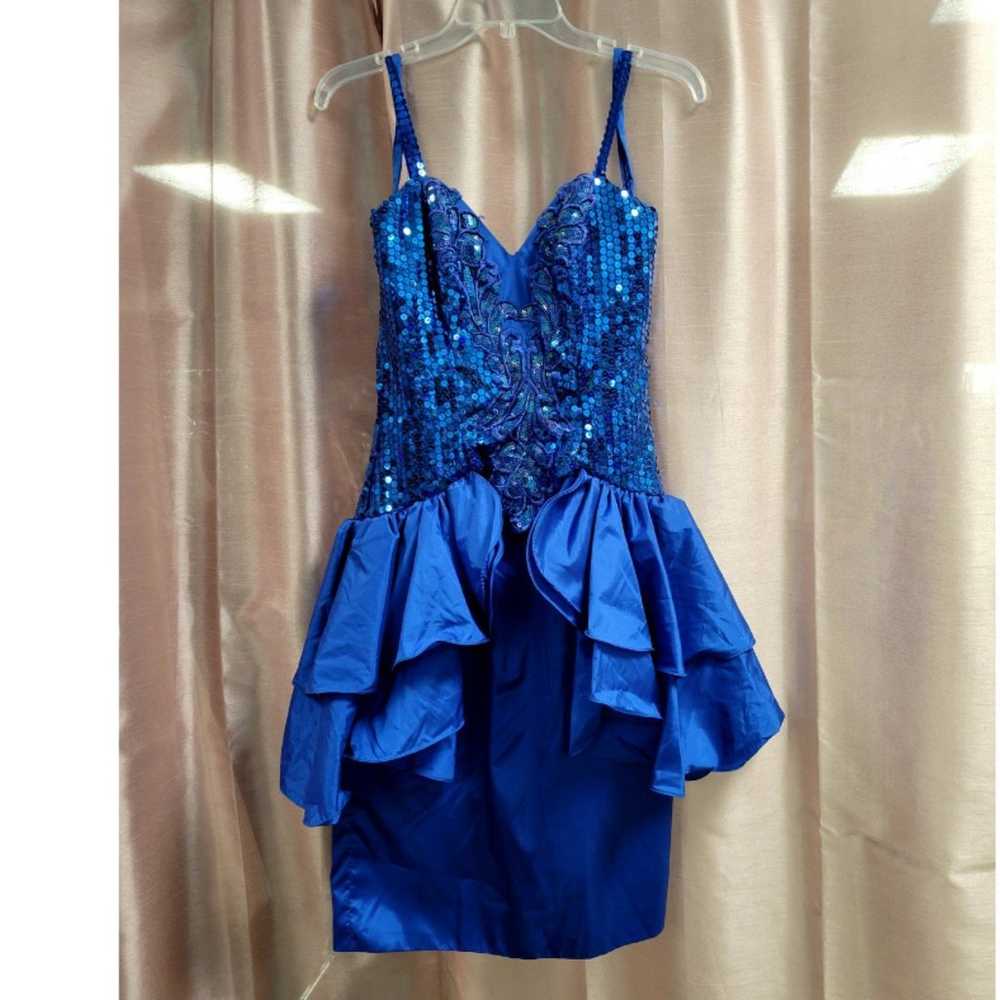 Vintage 80s Blue Sequined Prom dress - image 1