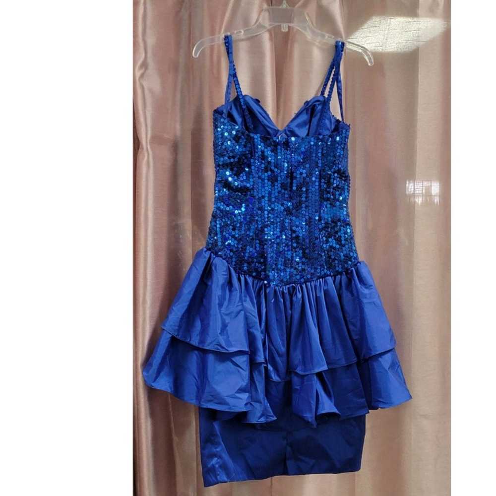 Vintage 80s Blue Sequined Prom dress - image 2