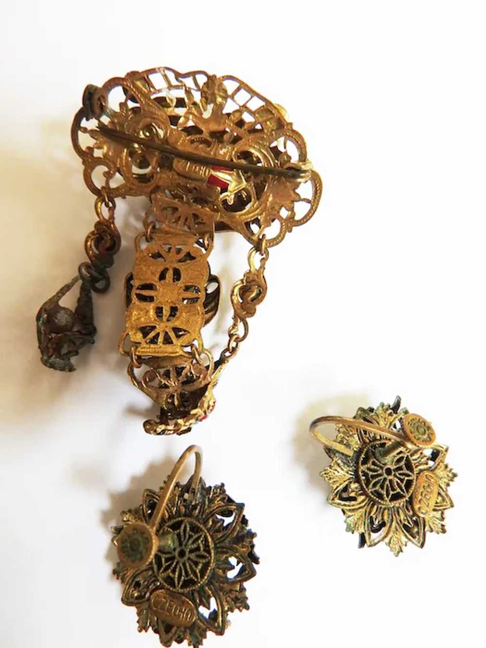 Early 1900s Austro Hungarian Drippy Brooch and Ea… - image 2