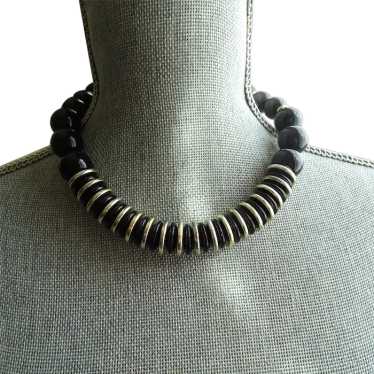 FABULOUS Chunky 1980s Necklace, Black and Silver,… - image 1