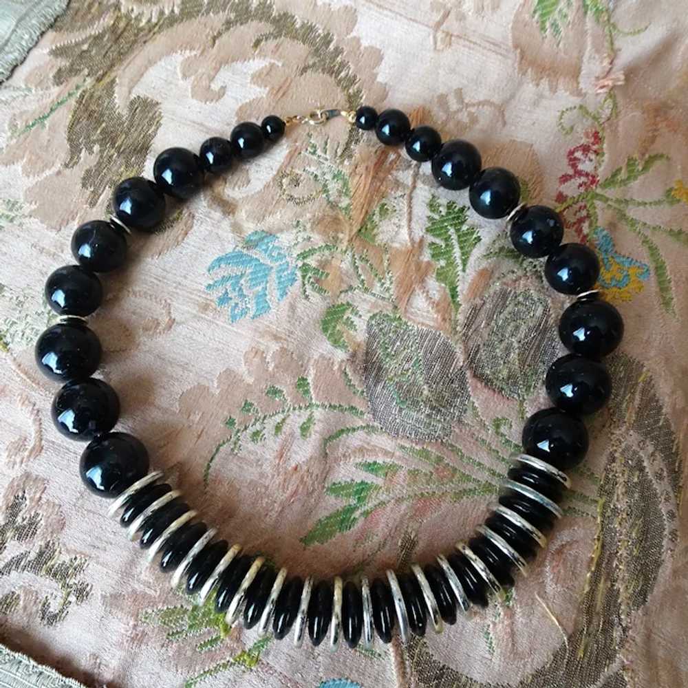 FABULOUS Chunky 1980s Necklace, Black and Silver,… - image 3