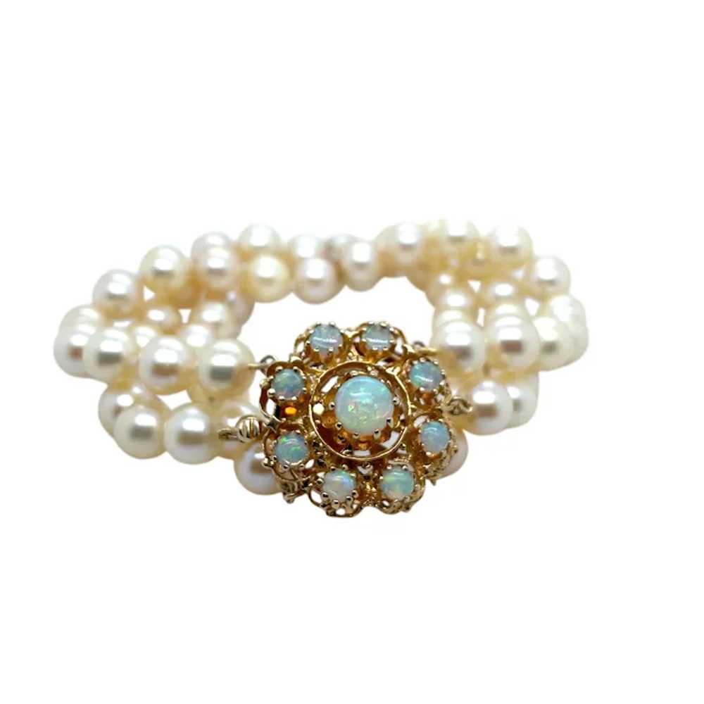 14K Yellow Gold Pearl and Opal Bracelet - image 4
