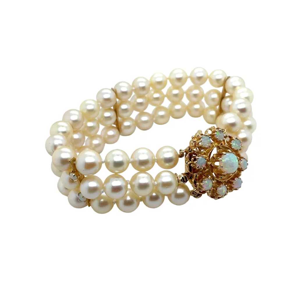 14K Yellow Gold Pearl and Opal Bracelet - image 6