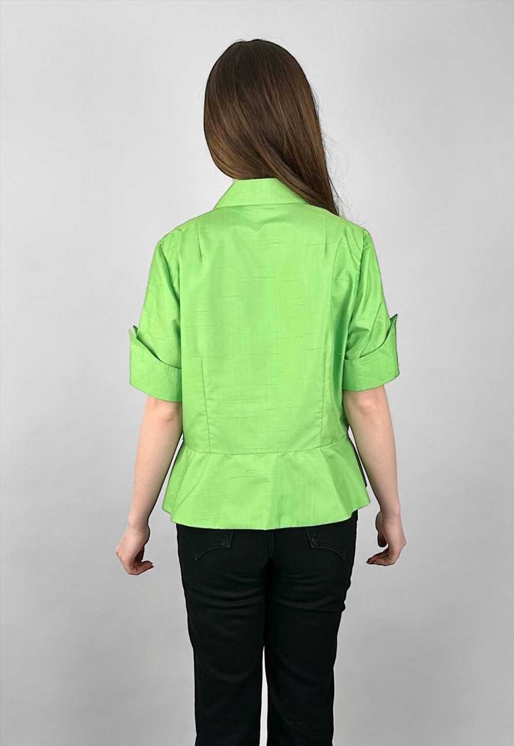 70's Vintage Bright Green Short Sleeve Dagger Col… - image 4