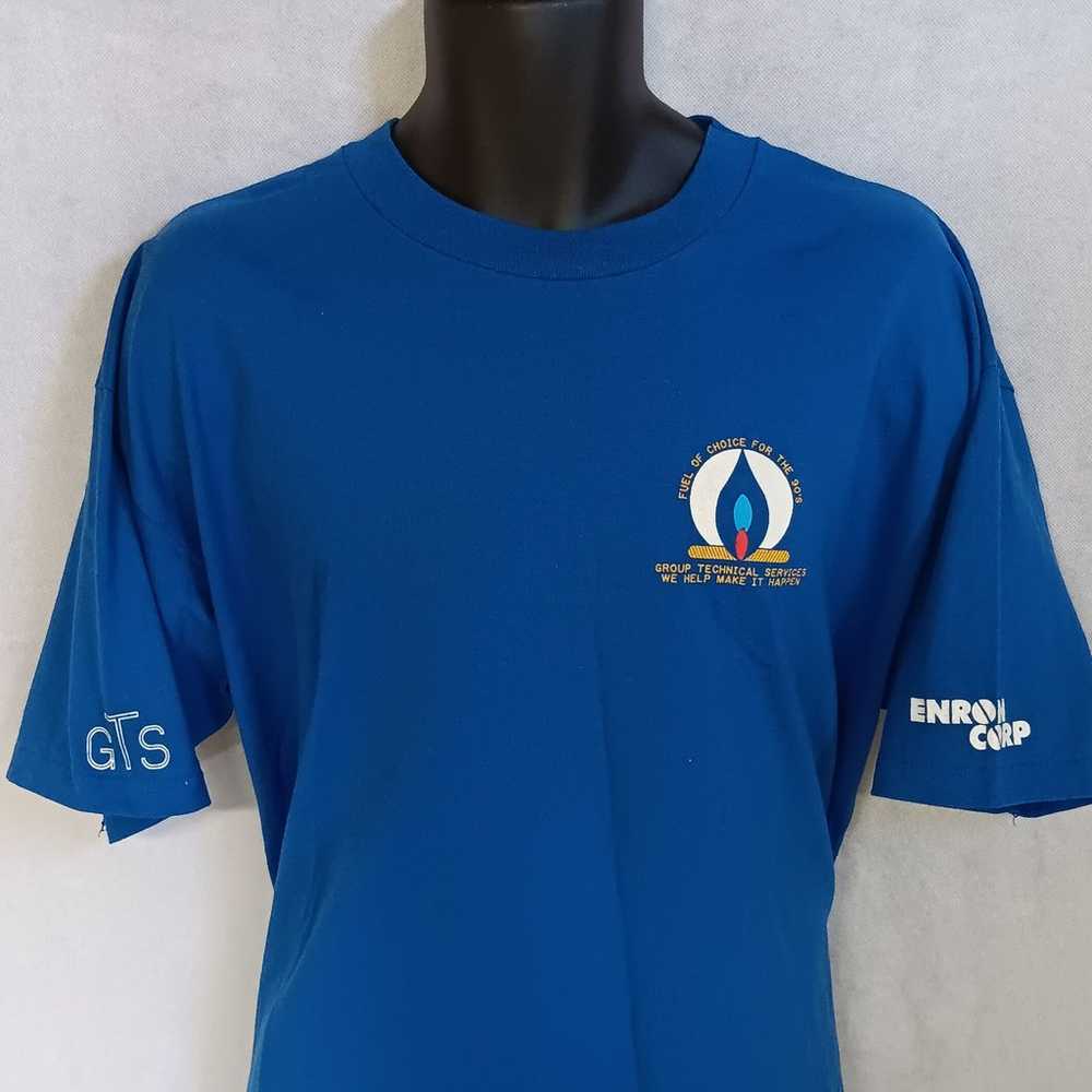 Enron T-Shirt XXL Blue 90's Single Stitch Hanes F… - image 1