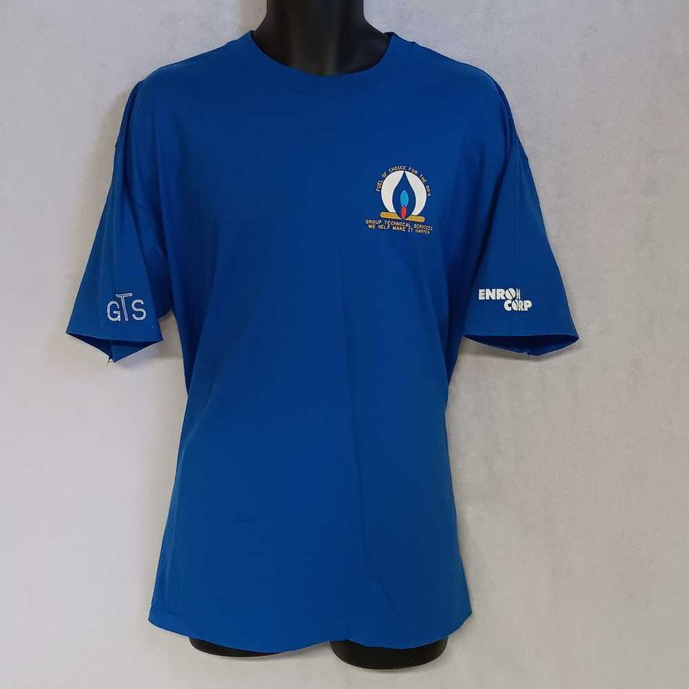 Enron T-Shirt XXL Blue 90's Single Stitch Hanes F… - image 2