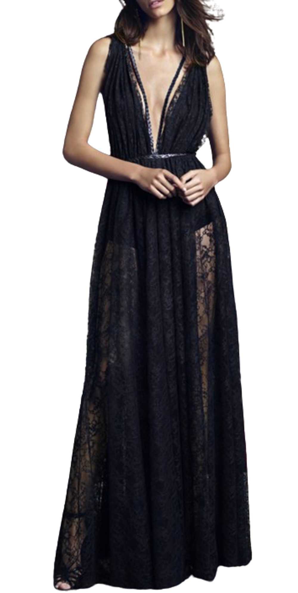 Product Details Black Sheer Lace Plunge Gown - image 1