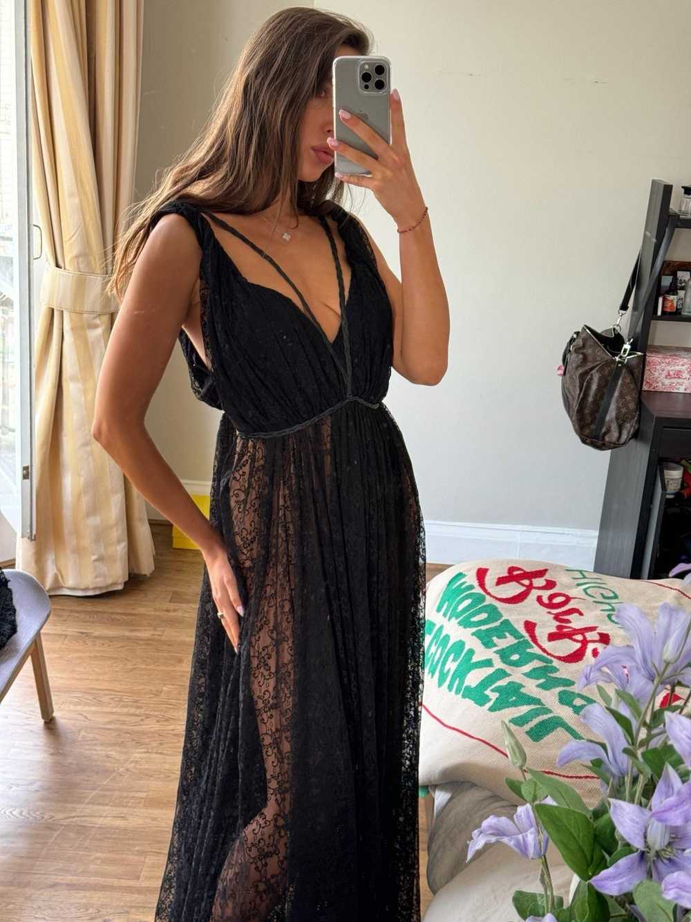 Product Details Black Sheer Lace Plunge Gown - image 3