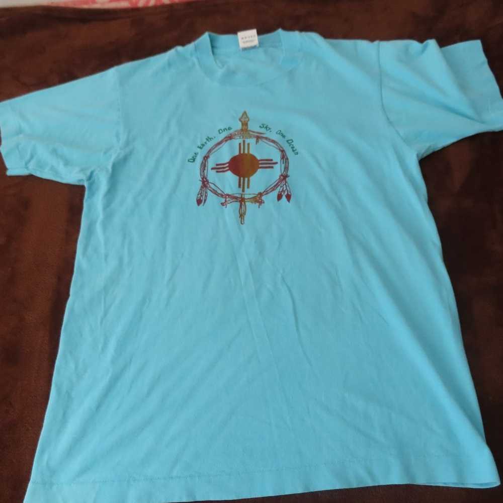 vintage 90s fruit of the loom tshirt L blue one e… - image 1