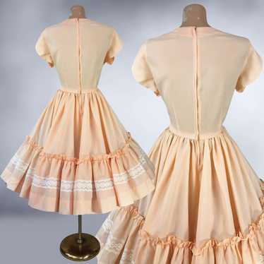 60s 70s Vintage Peach Full Sweep Square Dance Dre… - image 1