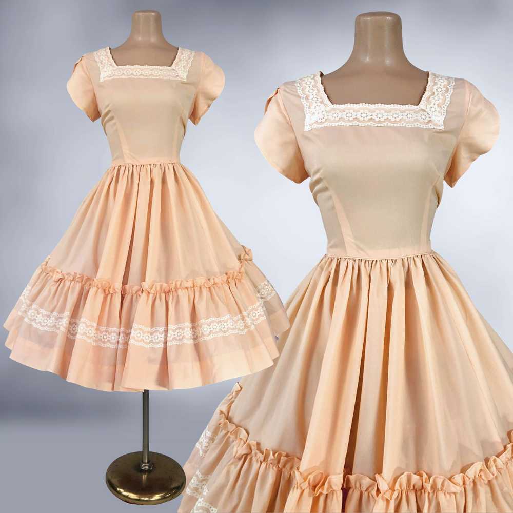 60s 70s Vintage Peach Full Sweep Square Dance Dre… - image 3