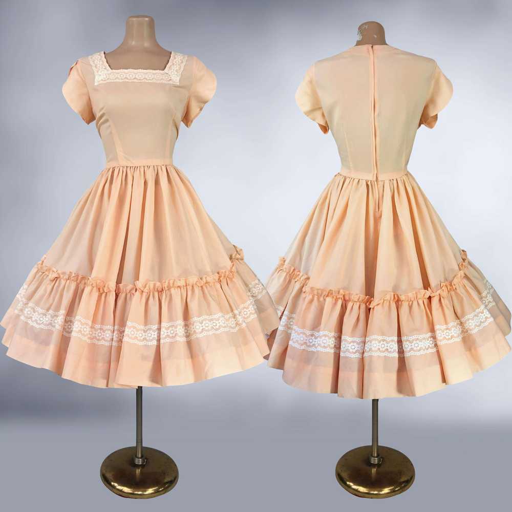 60s 70s Vintage Peach Full Sweep Square Dance Dre… - image 4