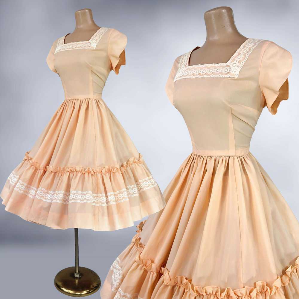 60s 70s Vintage Peach Full Sweep Square Dance Dre… - image 6