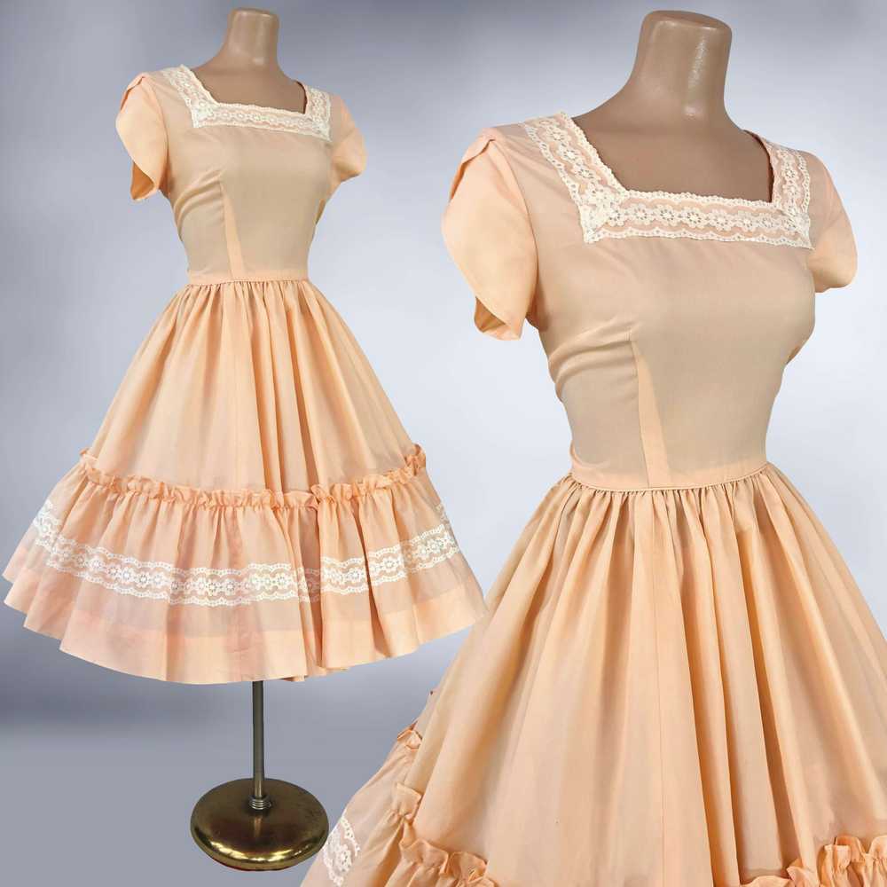 60s 70s Vintage Peach Full Sweep Square Dance Dre… - image 7
