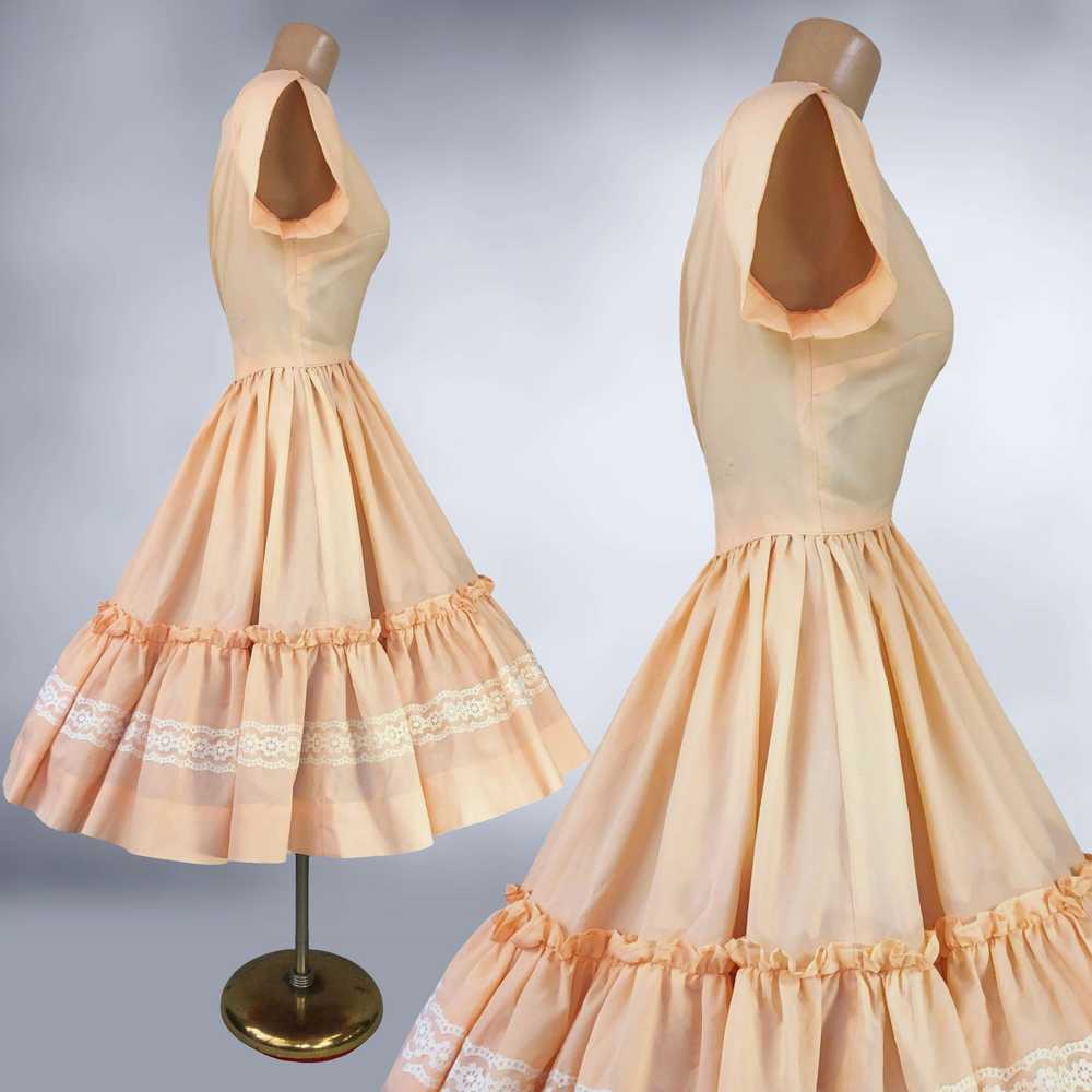 60s 70s Vintage Peach Full Sweep Square Dance Dre… - image 8