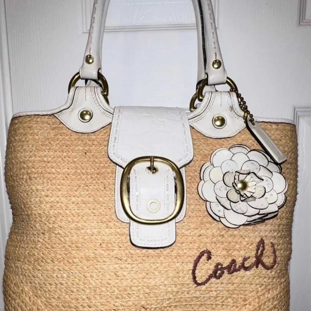 Coach Bleeker Straw/Leather Tote - image 1
