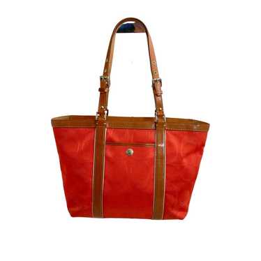 (H118) Coach Red Coral Strap Leather Large Handba… - image 1