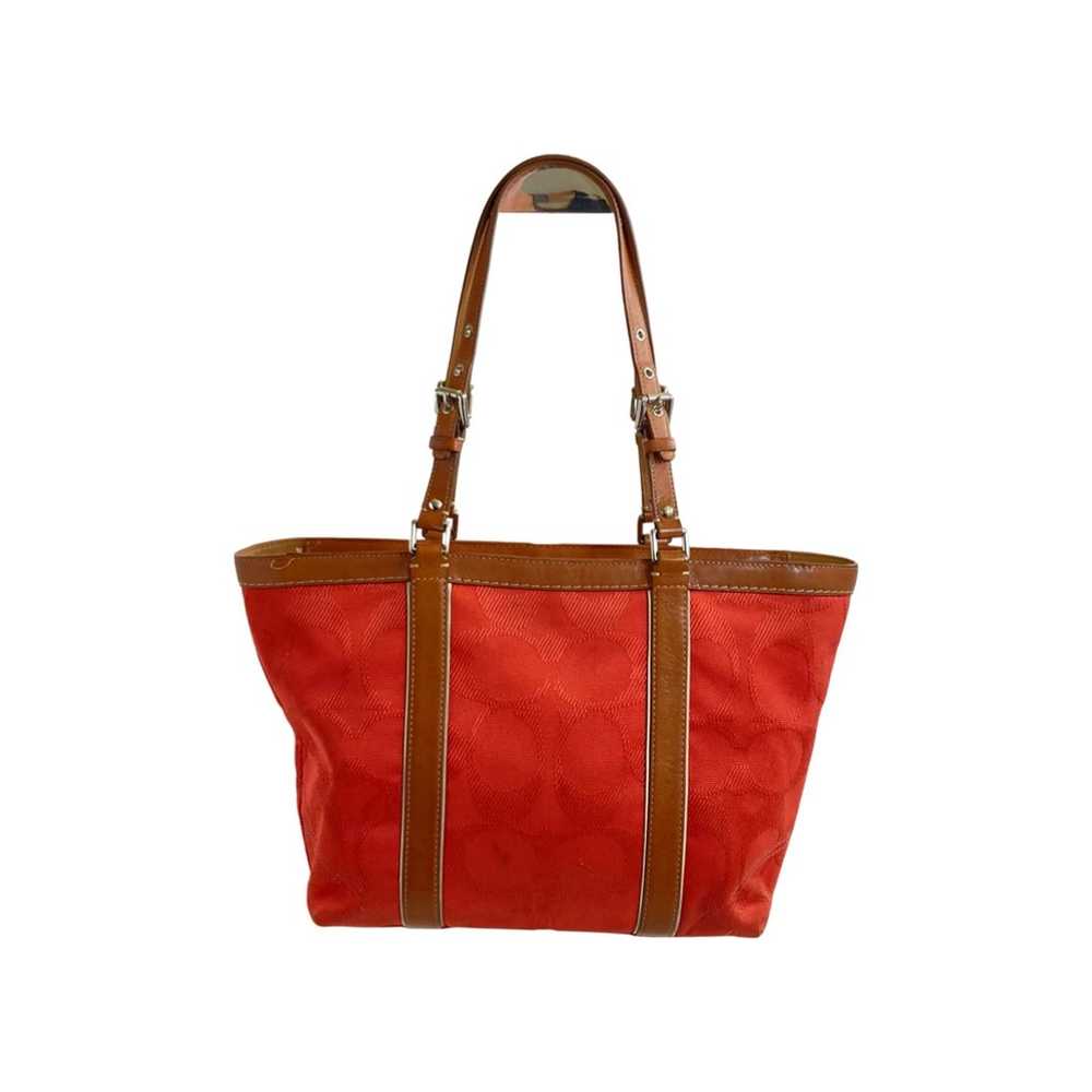 (H118) Coach Red Coral Strap Leather Large Handba… - image 2