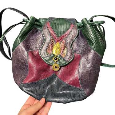 Rare Vintage Sharif Bucket Bag Patch Work Leather… - image 1