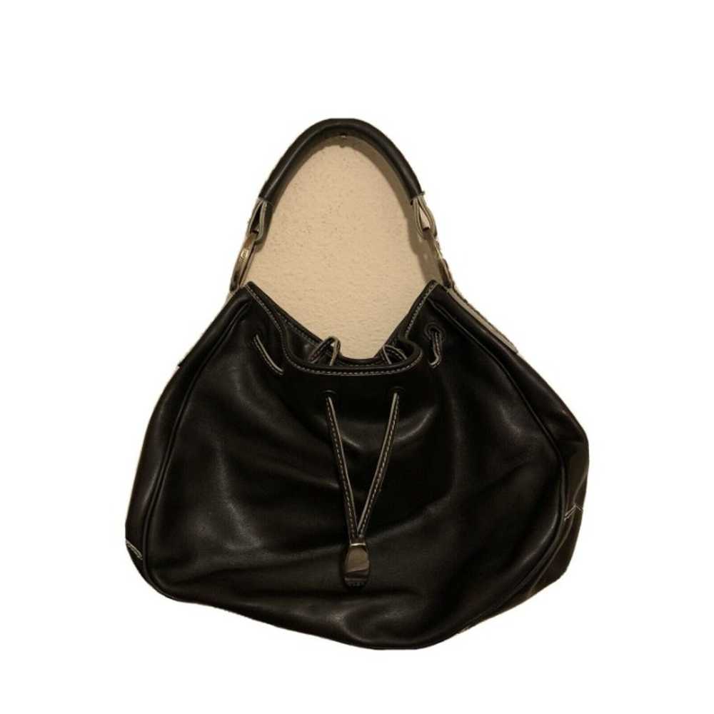 Tods Womens Black Leather Drawstring Braided Hand… - image 1