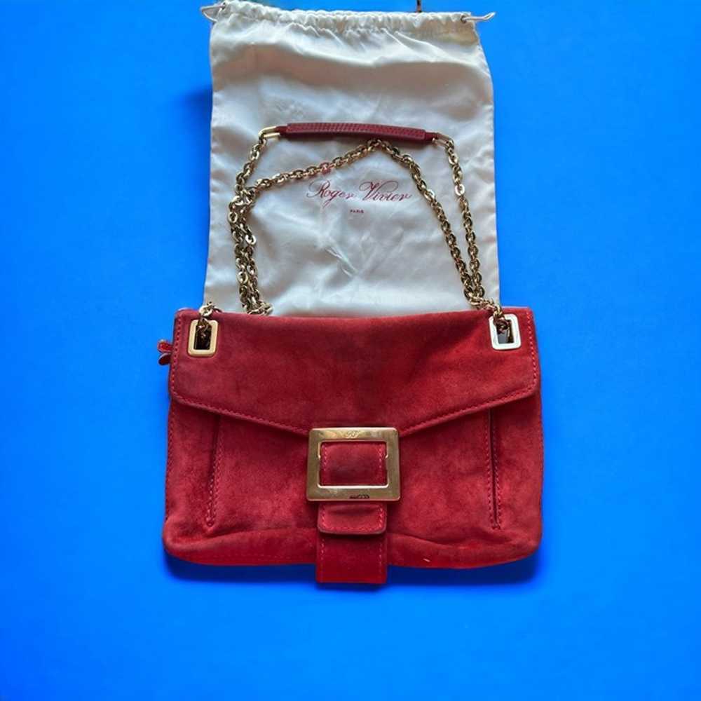 Roger Vivier Red Suede Handbag Shoulder Bag Gold … - image 1
